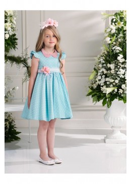 Les Gamins голубое в горошек нарядное платье для девочки 504469B